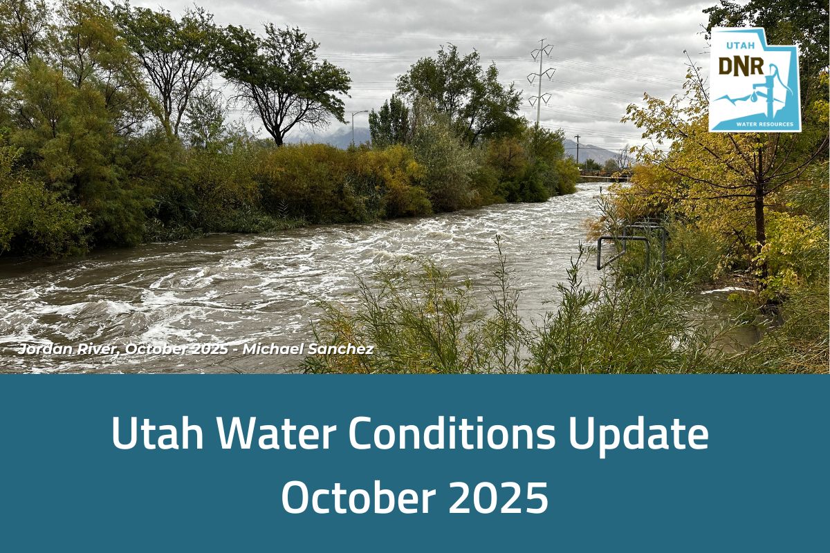graphic shows the Jordan River with trees along the banks changing to fall colors. The sky is overcast.