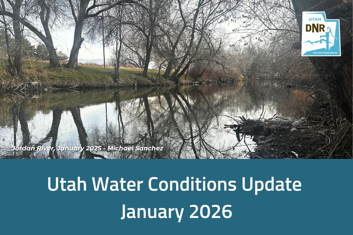 Image shows the Jordan River with grass along the sides.